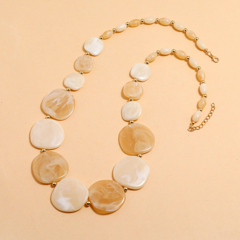 Large Wooden Bead Necklace-BEIGE-State of Style