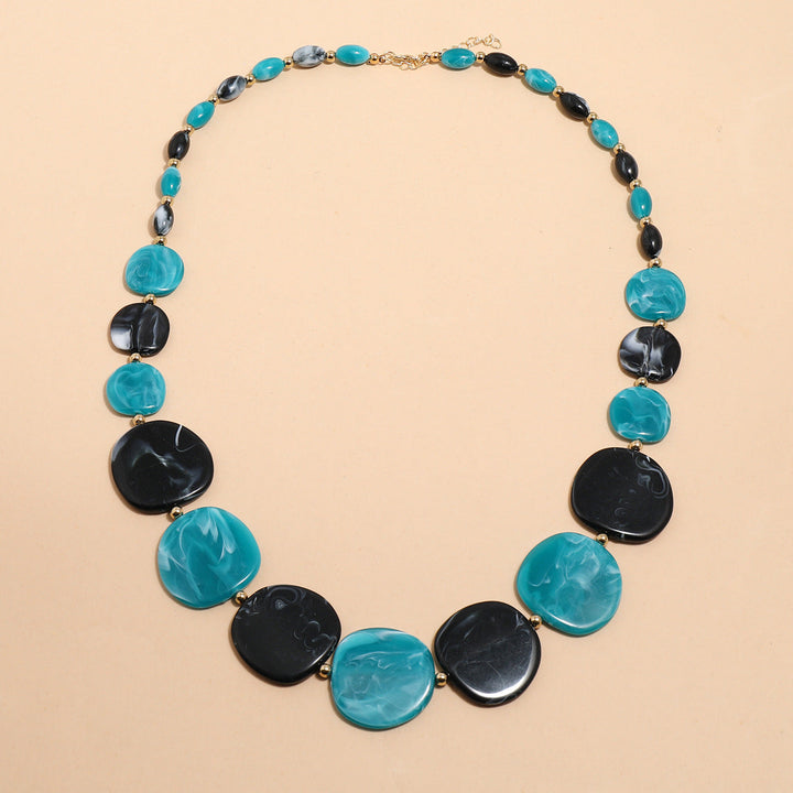 Large Wooden Bead Necklace-BLUE GREEN-State of Style
