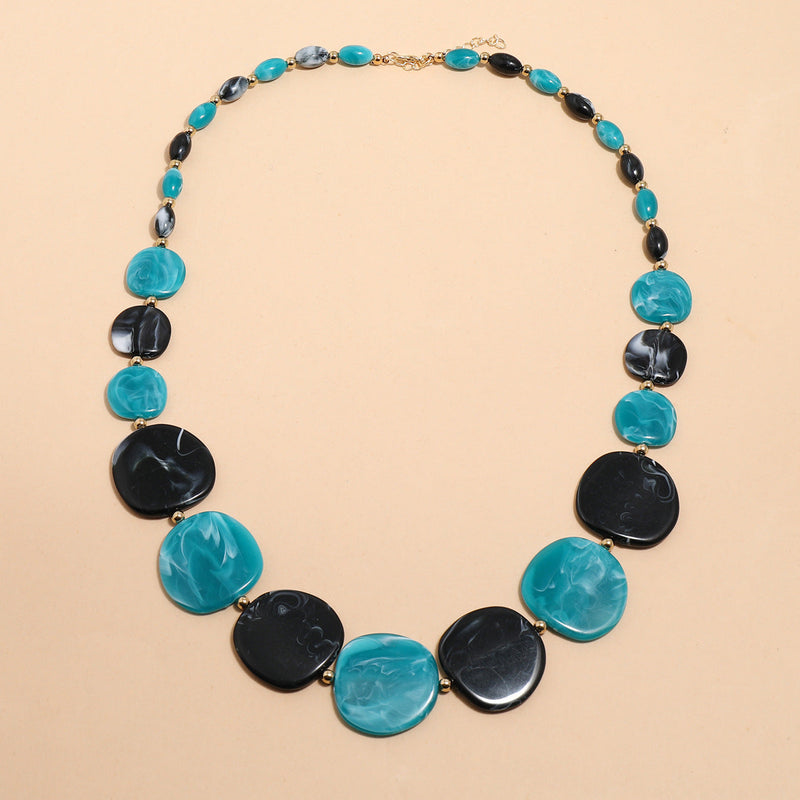 Large Wooden Bead Necklace-BLUE GREEN-State of Style