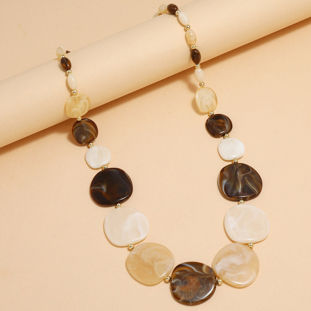 Large Wooden Bead Necklace-BROWN WHITE-State of Style