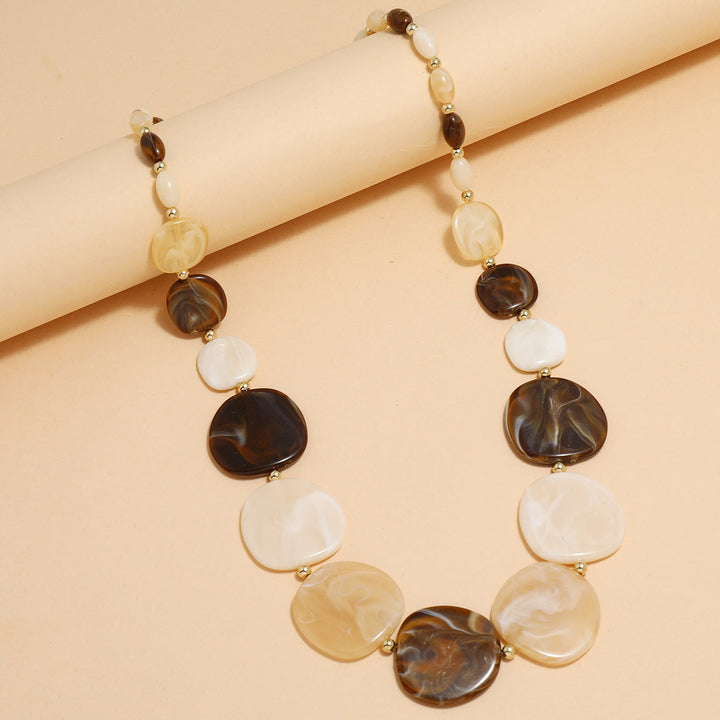 Large Wooden Bead Necklace-BROWN WHITE-State of Style