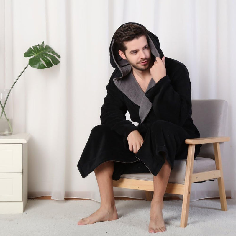 Lars Luxury Men's Robe with Hood-Black-S-State of Style