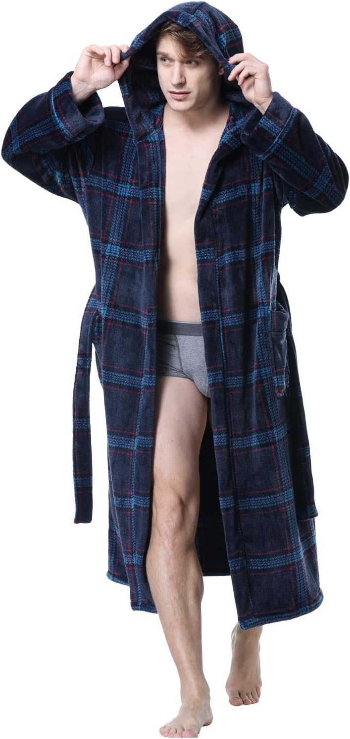 Lars Luxury Men's Robe with Hood-Blue/Red-S-State of Style