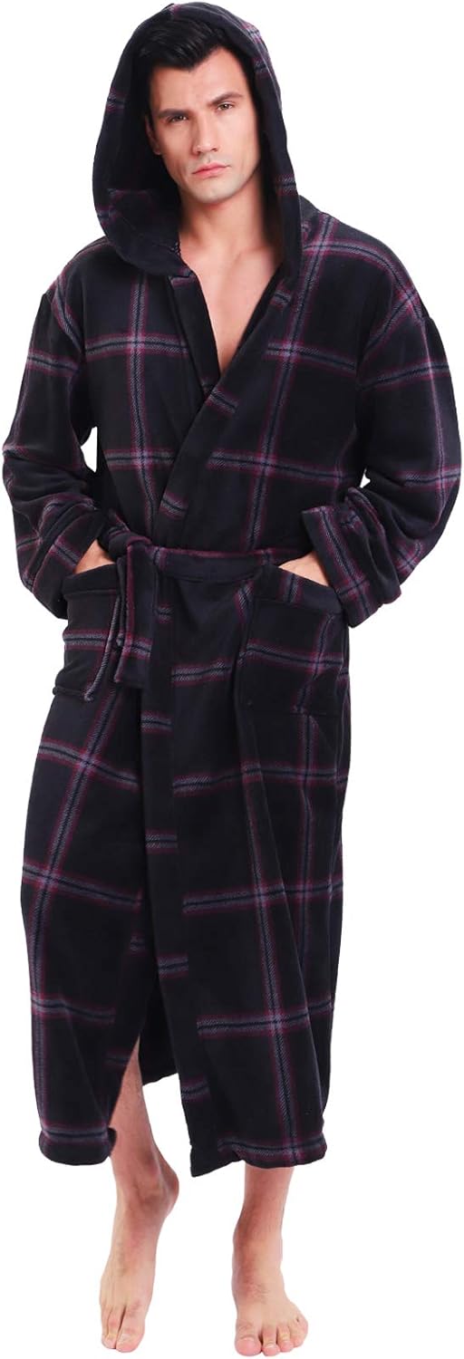 Lars Luxury Men's Robe with Hood-Red Plaid-S-State of Style