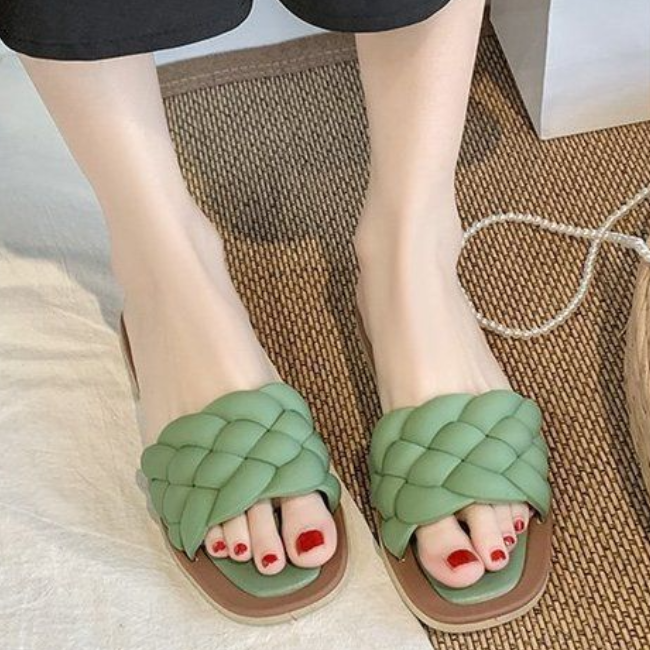 Laura - Orthopedische Geweven Groene Slippers-Groen-36-State of Style