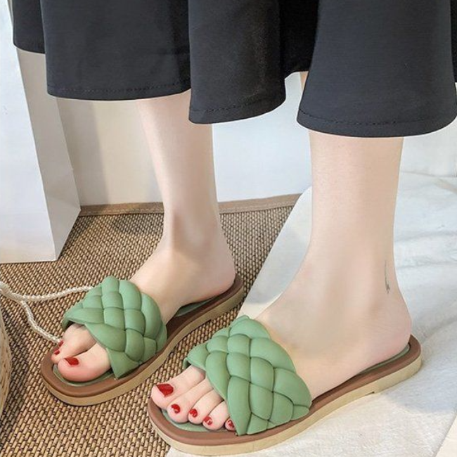 Laura - Orthopedische Geweven Groene Slippers-Groen-36-State of Style