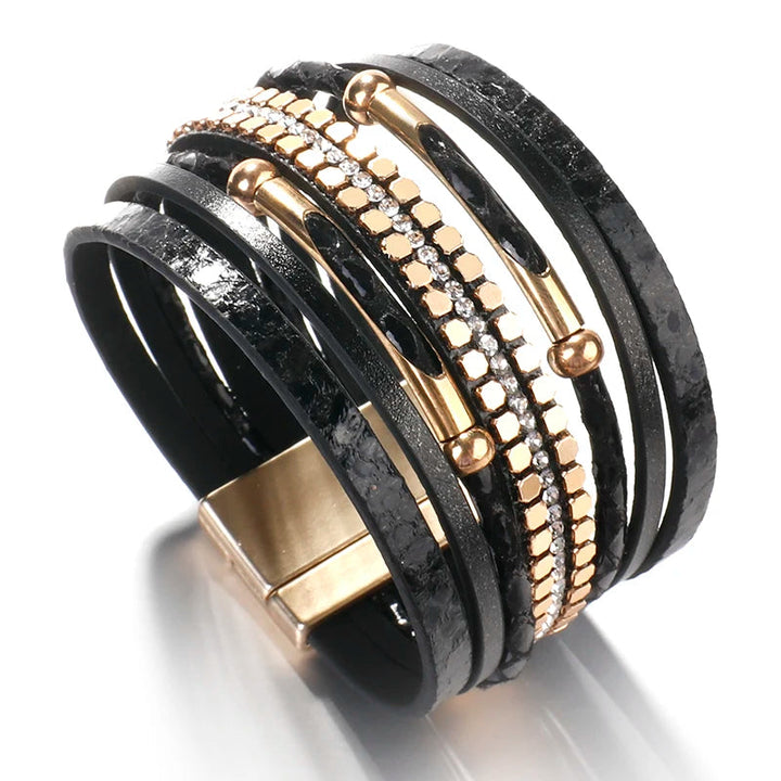 Layered Elegant Bracelet | Snake Leather Jewellery-Black-State of Style
