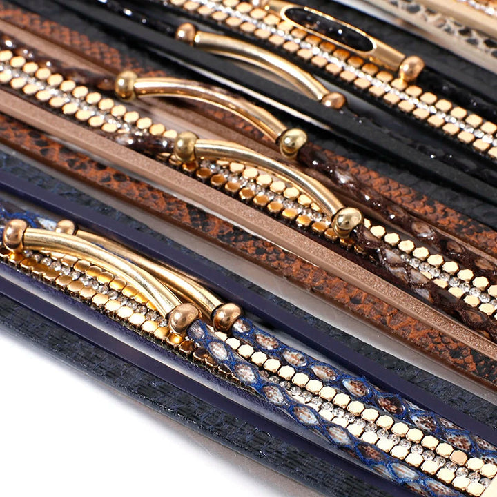 Layered Elegant Bracelet | Snake Leather Jewellery-Khaki-State of Style