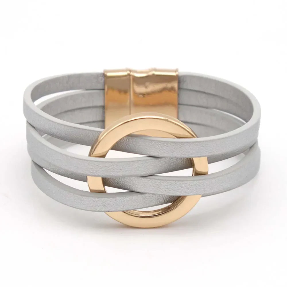 Layered Leather Wrap Bracelet | Trendy Multi-Strand Jewellery-925 Silver-State of Style
