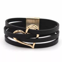 Layered Leather Wrap Bracelet | Trendy Multi-Strand Jewellery-BLACK HEART-State of Style