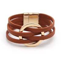 Layered Leather Wrap Bracelet | Trendy Multi-Strand Jewellery-Brown-State of Style