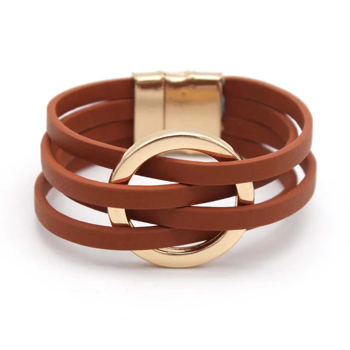 Layered Leather Wrap Bracelet | Trendy Multi-Strand Jewellery-Brown-State of Style