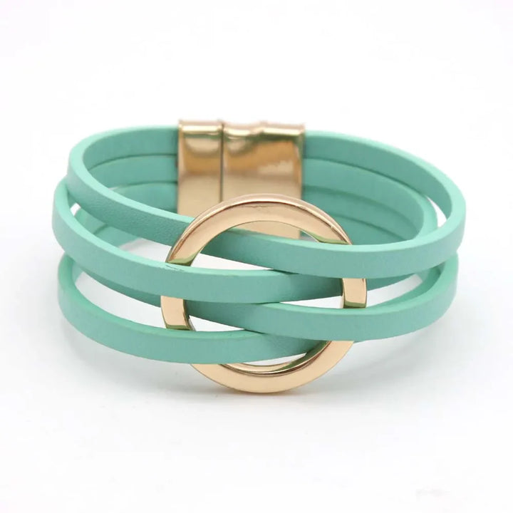Layered Leather Wrap Bracelet | Trendy Multi-Strand Jewellery-Green-State of Style