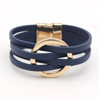 Layered Leather Wrap Bracelet | Trendy Multi-Strand Jewellery-Navy Blue-State of Style