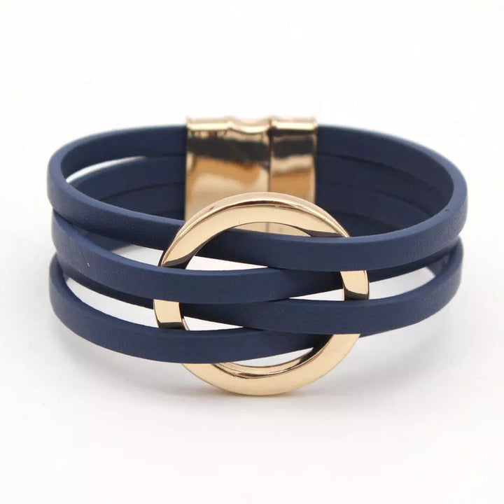 Layered Leather Wrap Bracelet | Trendy Multi-Strand Jewellery-Navy Blue-State of Style
