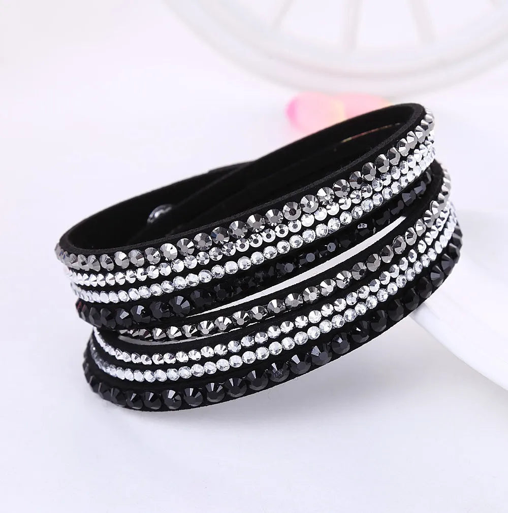 Layered Rhinestone Wrap Bracelet-BLACK-State of Style