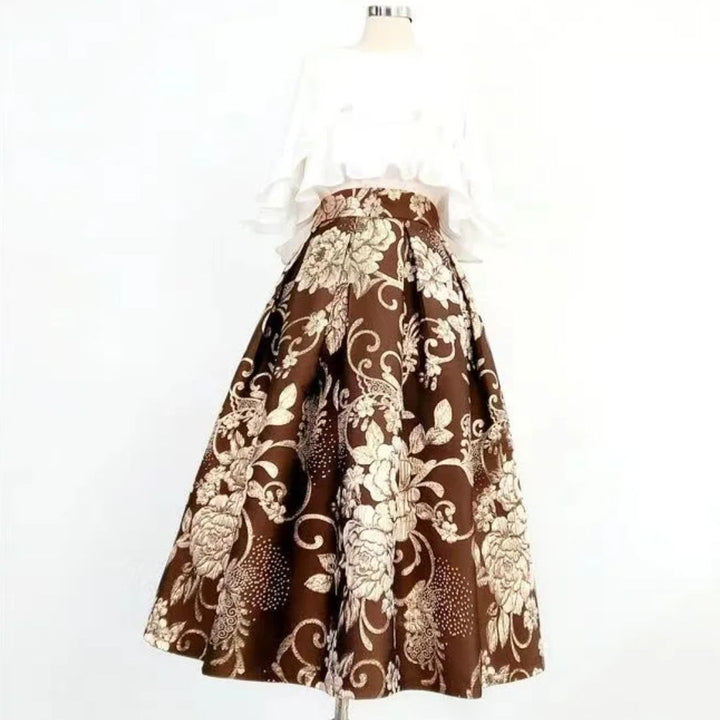 Leah Traditional Skirt – Vintage High-Waisted Pleated Skirt with Embroidery-S-State of Style