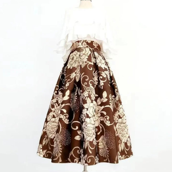 Leah Traditional Skirt – Vintage High-Waisted Pleated Skirt with Embroidery-S-State of Style