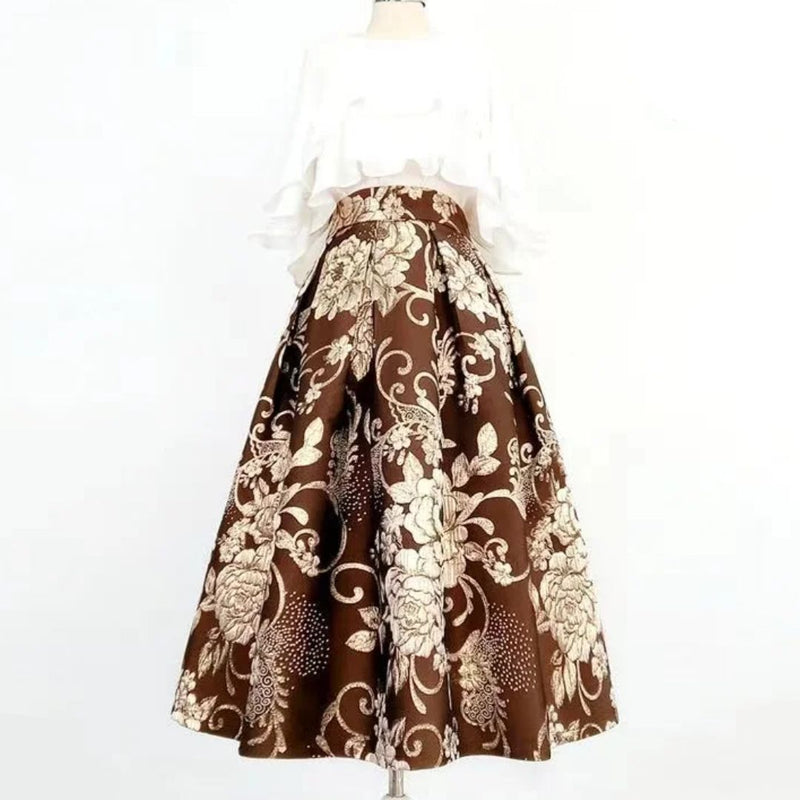 Leah Traditional Skirt – Vintage High-Waisted Pleated Skirt with Embroidery-S-State of Style