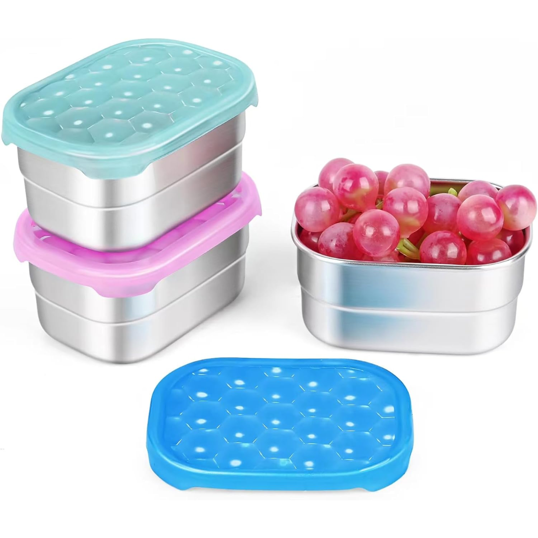 Leak-proof Stainless Steel Snack Containers with Silicone Lid - 250ml-Alpine/Lapis/Fuchsia-State of Style