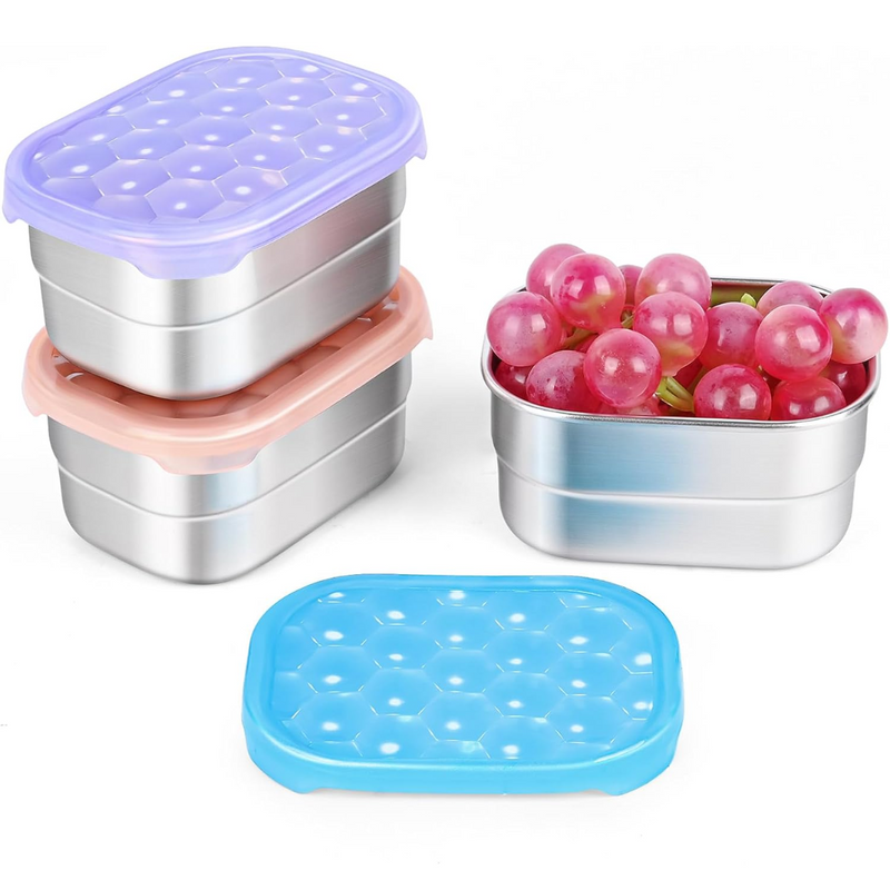 Leak-proof Stainless Steel Snack Containers with Silicone Lid - 250ml-Blue/Pink Berry/Purple Plum-State of Style