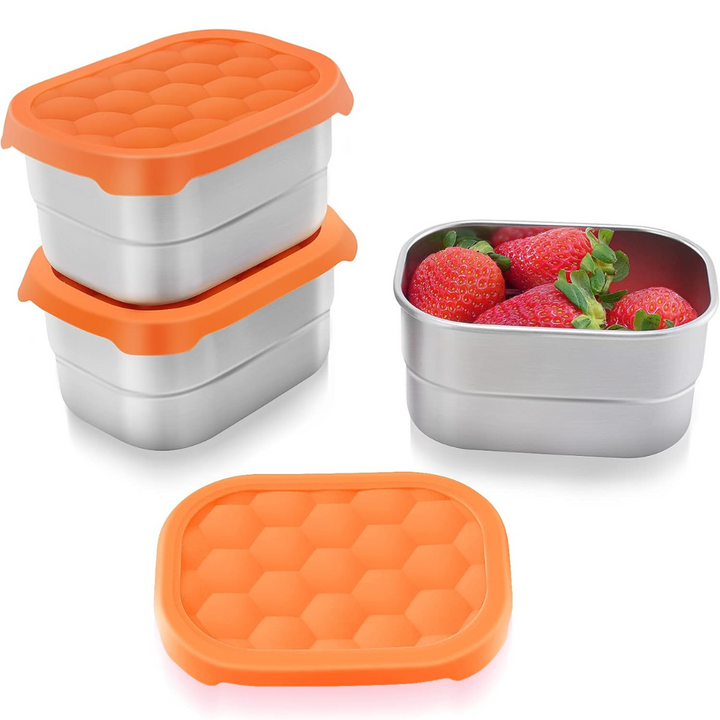 Leak-proof Stainless Steel Snack Containers with Silicone Lid - 250ml-Orange-State of Style