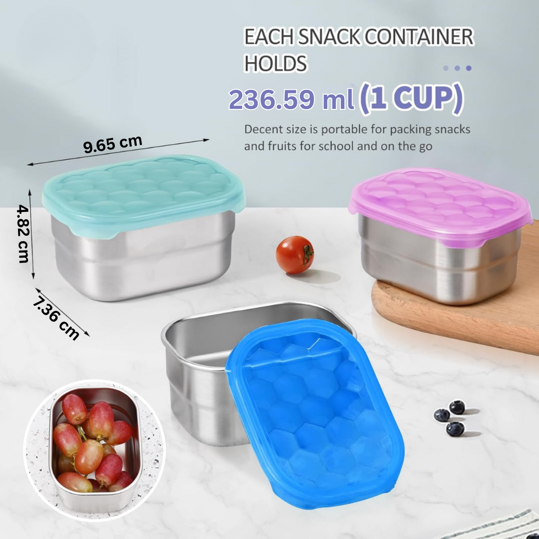 Leak-proof Stainless Steel Snack Containers with Silicone Lid - 250ml-Red/Purple/Pink-State of Style