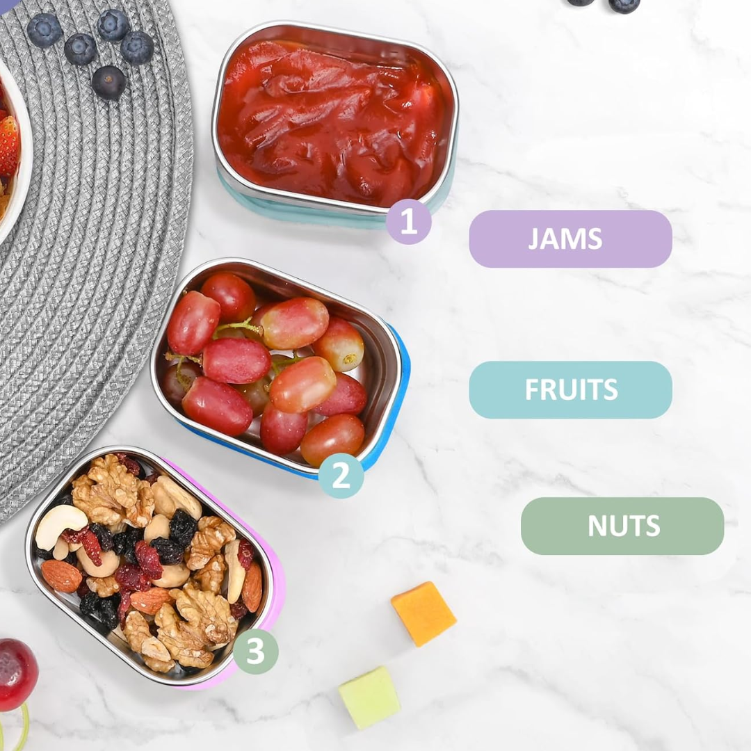 Leak-proof Stainless Steel Snack Containers with Silicone Lid - 250ml-Red/Purple/Pink-State of Style