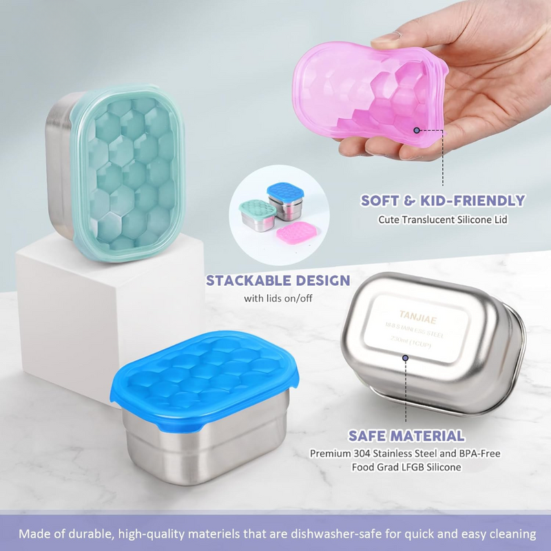 Leak-proof Stainless Steel Snack Containers with Silicone Lid - 250ml-Red/Purple/Pink-State of Style