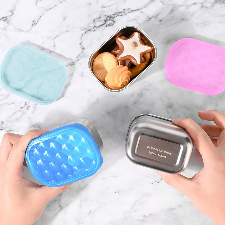 Leak-proof Stainless Steel Snack Containers with Silicone Lid - 250ml-Red/Purple/Pink-State of Style
