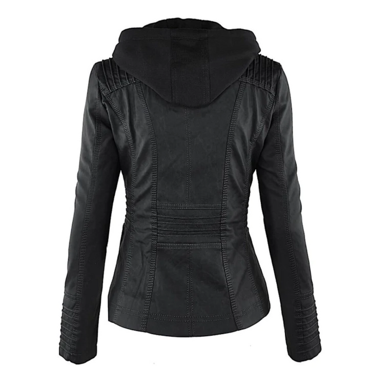 Leather Hooded Jacket for Women - Emma-Black-S-State of Style