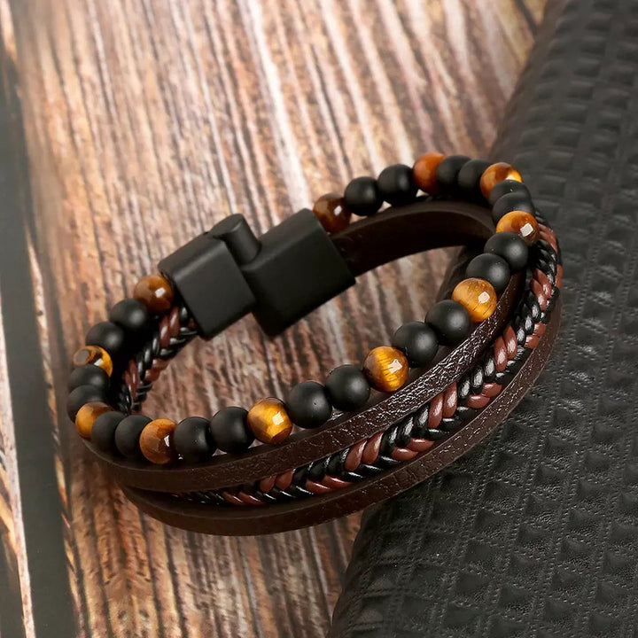 Leather Men's Bracelet Set - Armand-M (19cm)-Brown-State of Style
