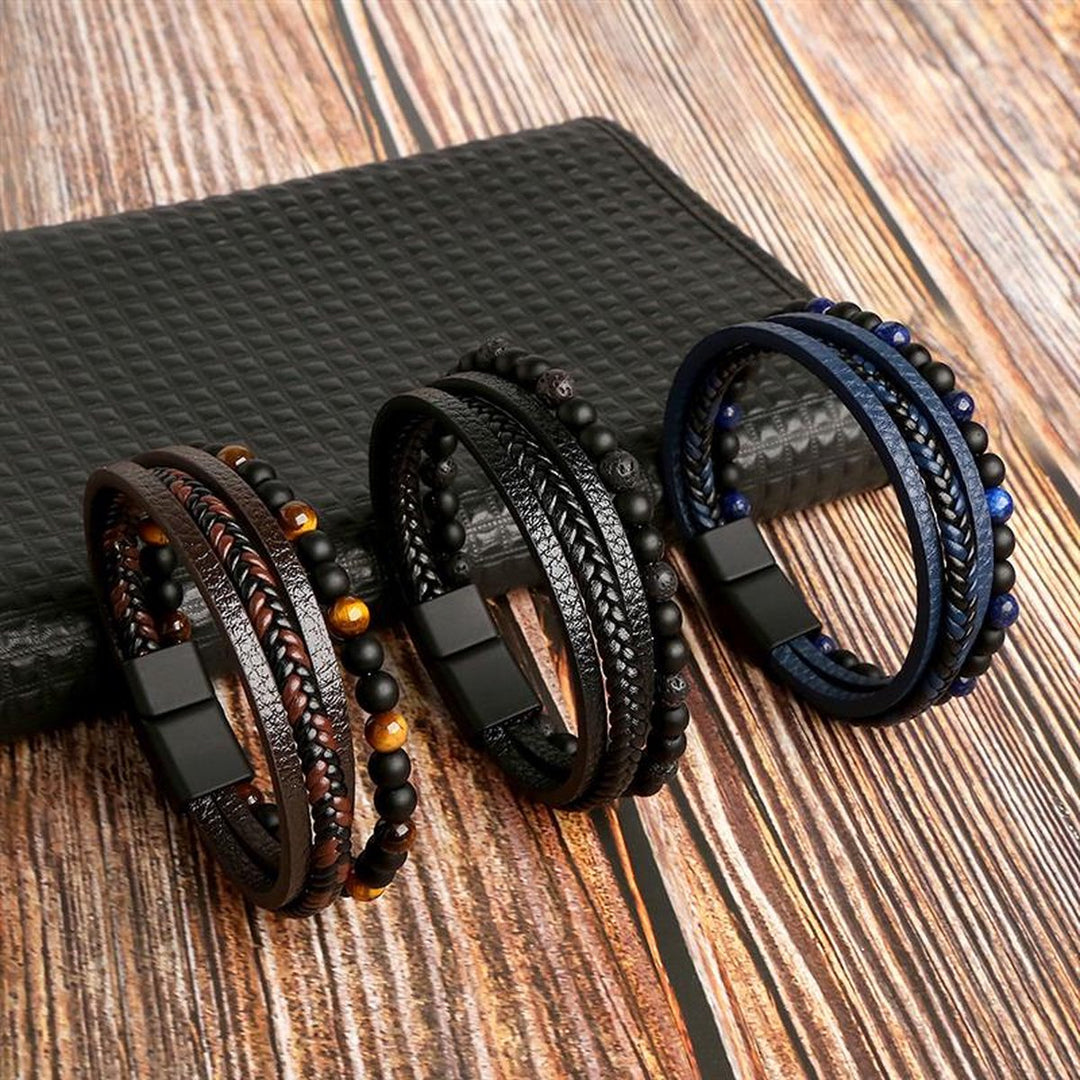 Leather Men's Bracelet Set - Armand-M (19cm)-Brown-State of Style