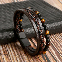 Leather Men's Bracelet Set - Armand-M (19cm)-Brown-State of Style