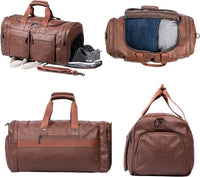 Large Leather Weekender Travel Bag with Shoe Pouch – Waterproof & Durable