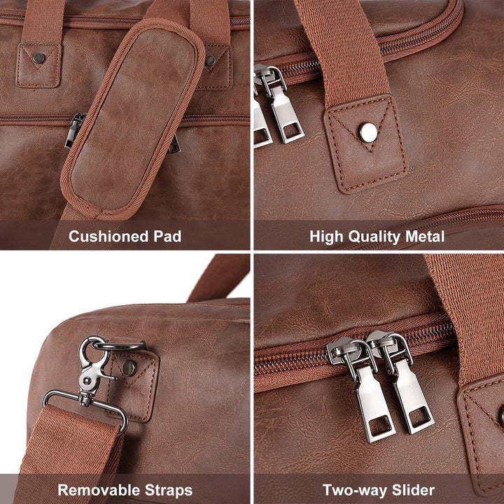 Large Leather Weekender Travel Bag with Shoe Pouch – Waterproof & Durable