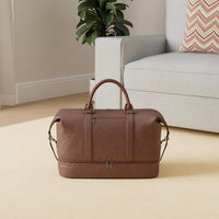 Large Leather Weekender Travel Bag with Shoe Pouch – Waterproof & Durable