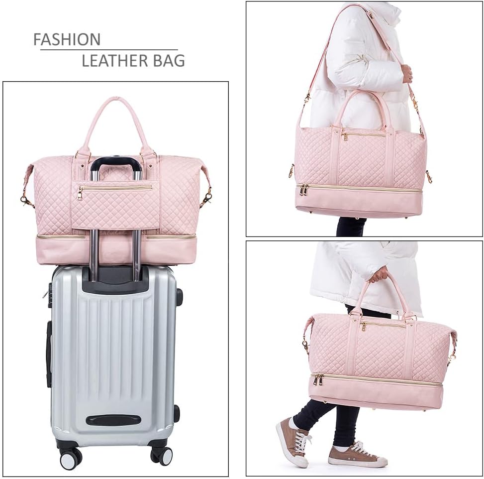Large Leather Weekender Travel Bag with Shoe Pouch – Waterproof & Durable
