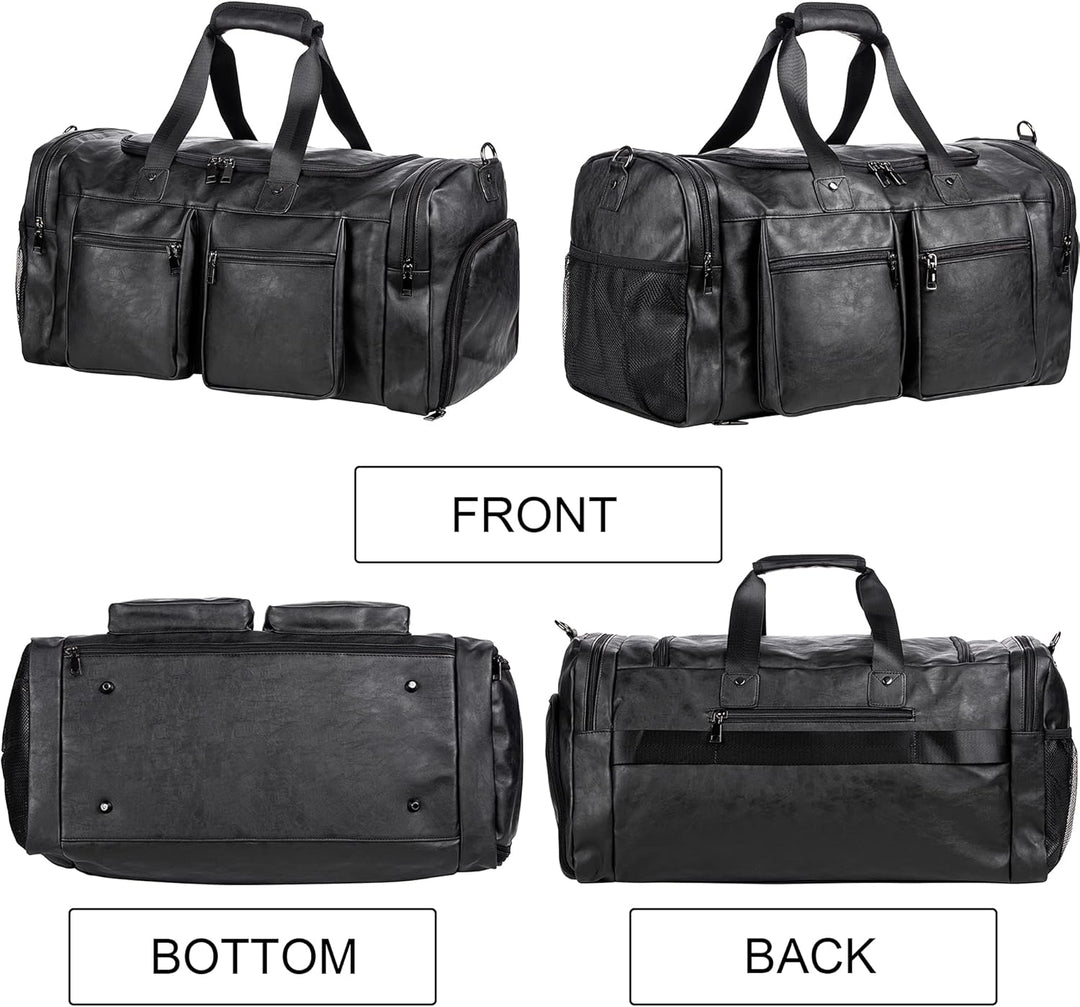 Large Leather Weekender Travel Bag with Shoe Pouch – Waterproof & Durable