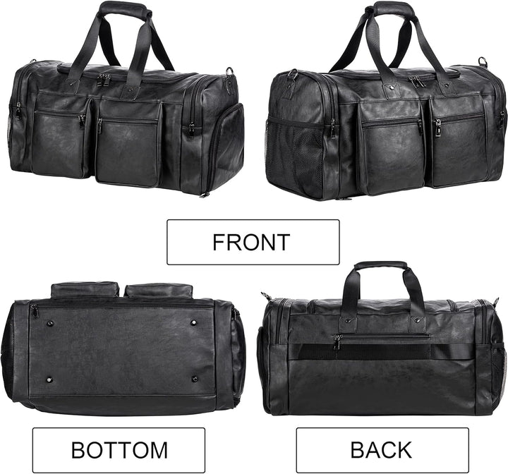 Large Leather Weekender Travel Bag with Shoe Pouch – Waterproof & Durable