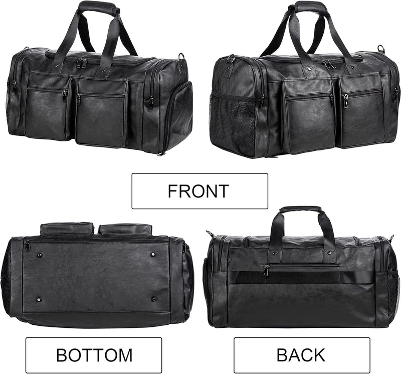 Large Leather Weekender Travel Bag with Shoe Pouch – Waterproof & Durable