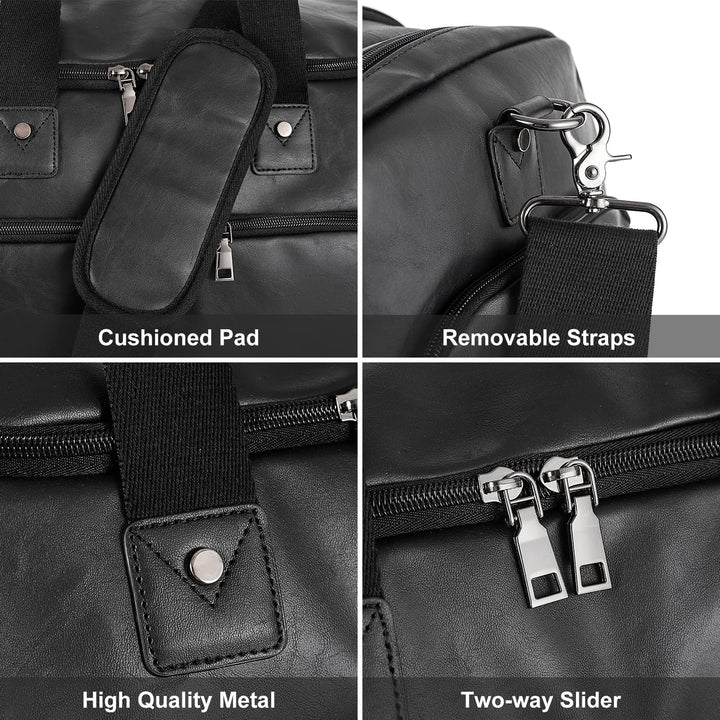 Large Leather Weekender Travel Bag with Shoe Pouch – Waterproof & Durable