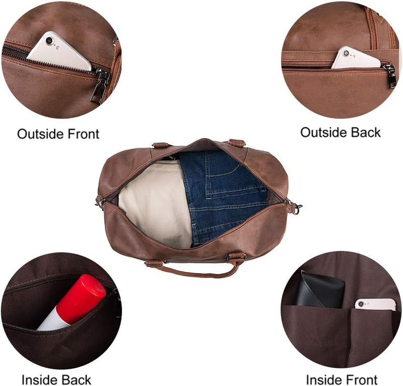 Large Leather Weekender Travel Bag with Shoe Pouch – Waterproof & Durable