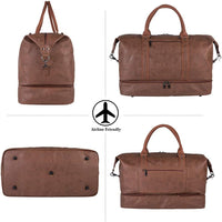 Large Leather Weekender Travel Bag with Shoe Pouch – Waterproof & Durable