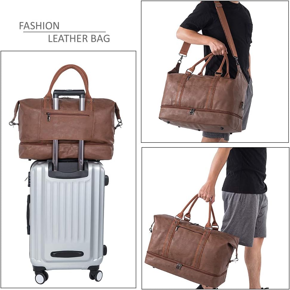 Large Leather Weekender Travel Bag with Shoe Pouch – Waterproof & Durable