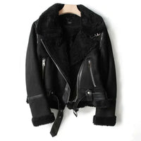 Leather Women's Jacket with Sherpa Lining - Naomi-Black-XS-State of Style