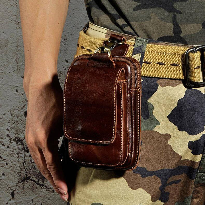 LeatherGuard Pro Men's Leather Waist Bag-Dark Brown-State of Style