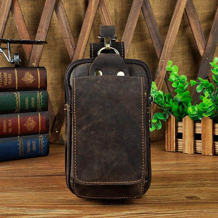 LeatherGuard Pro Men's Leather Waist Bag-Dark Brown-State of Style
