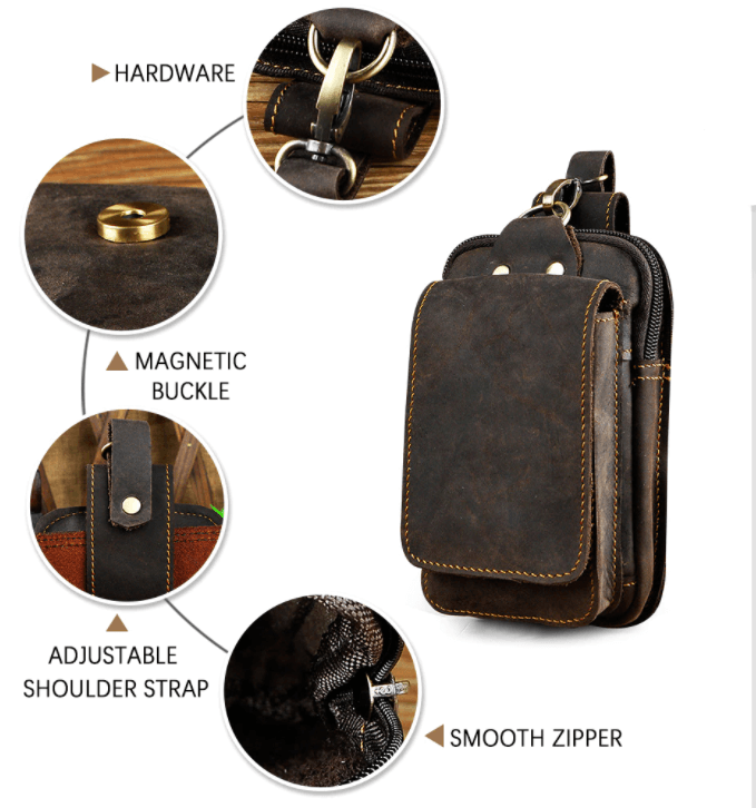 LeatherGuard Pro Men's Leather Waist Bag-Dark Brown-State of Style
