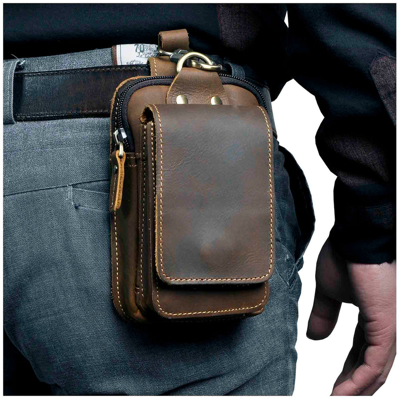 LeatherGuard Pro Men's Leather Waist Bag-Dark Brown-State of Style